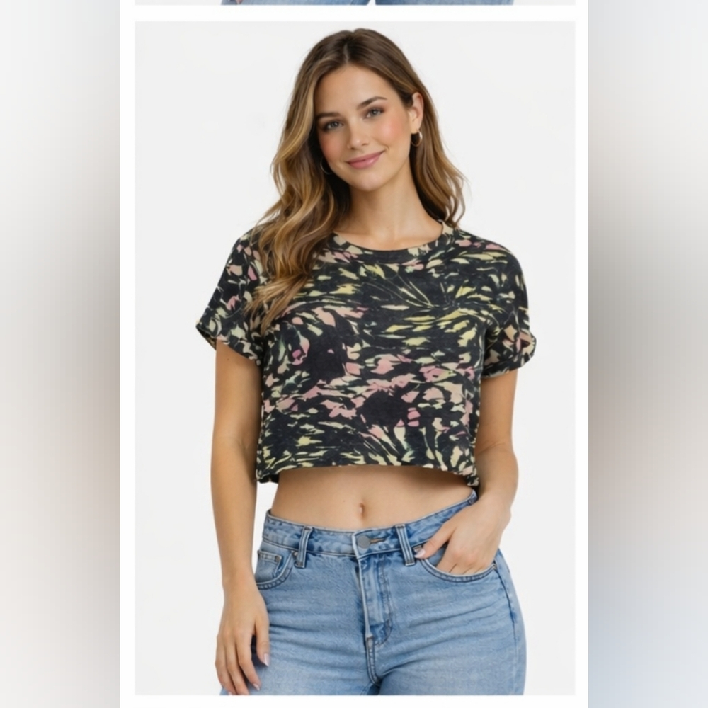 $1 Ardene Pink and Yellow Tie-Dye Cropped Tee